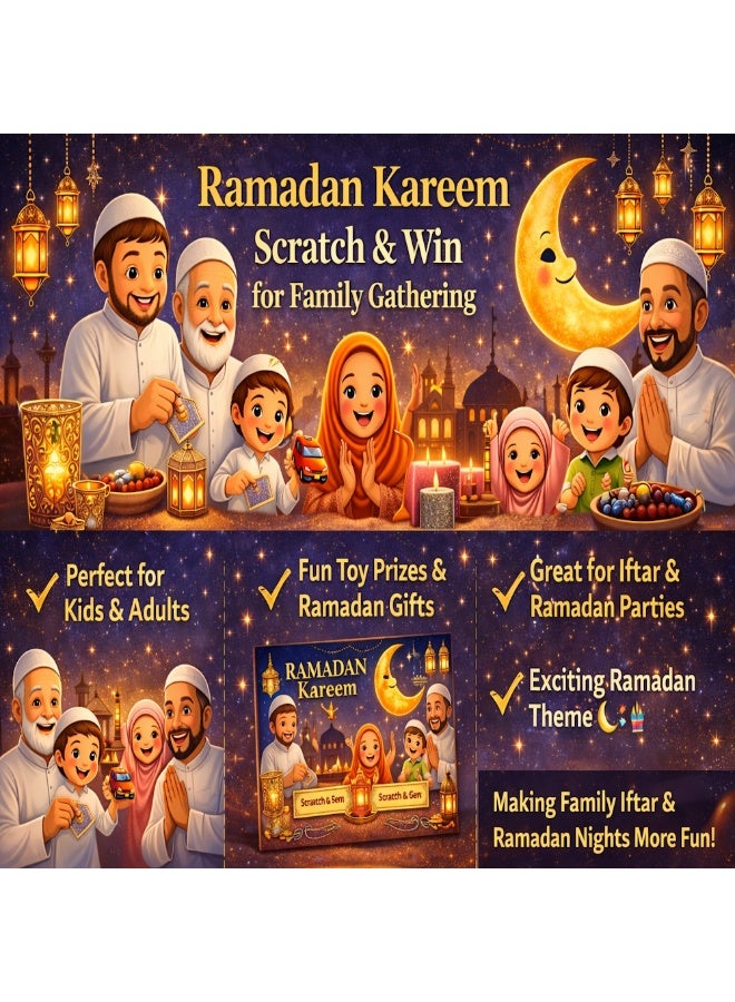 JOLLITY LLC Ramadan Kareem 15 pcs Scratch & Win Cards for Family Gathering – Surprise Game | Fun Ramadan Party Game for Kids & Adults | Toy & Ramadan Gift Prizes - Image 2